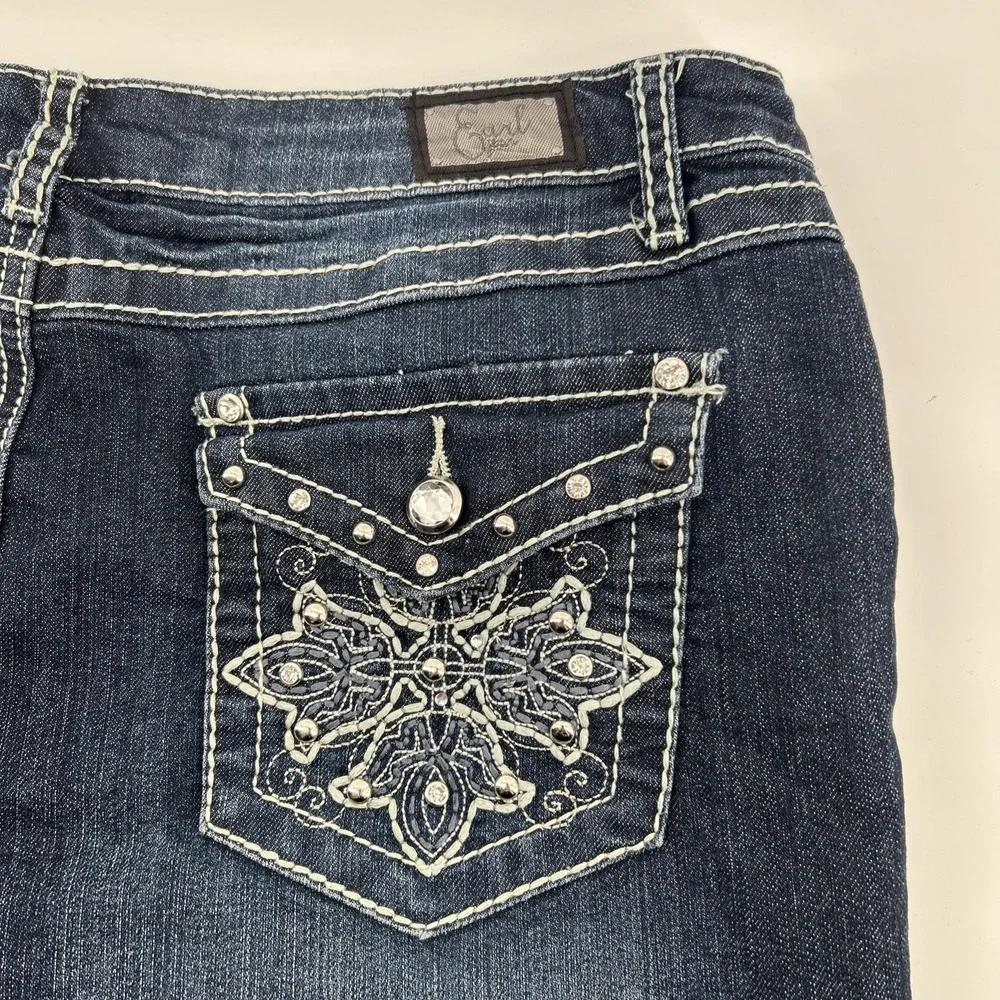 Earl Jean Capris Jeans Women's 14 Blue Denim Stretch Decorative Embellished Y2K - Picture 6 of 12